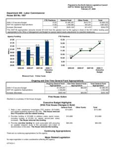 Prepared by the North Dakota Legislative Council staff for Senate Appropriations February 27, 2009 Department[removed]Labor Commissioner House Bill No. 1007