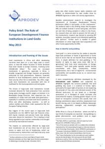 APRODEV Policy Brief: The Role of DFI and Land Grabs – May 2013