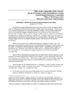 Attachment to SR 06-15: Interagency Guidance on Nontraditional Mortgage Product Risks