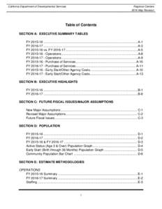 California Department of Developmental Services  Regional Centers 2016 May Revision  Table of Contents