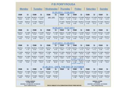 F/B PORFYROUSA Monday Tuesday  Wednesday