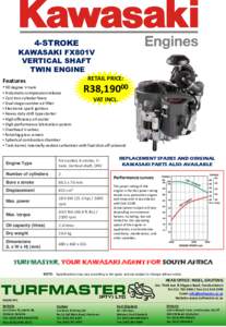 4-STROKE  KAWASAKI FX801V VERTICAL SHAFT TWIN ENGINE RETAIL PRICE: