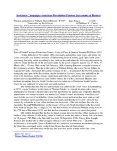 Southern Campaigns American Revolution Pension Statements & Rosters Pension application of William Emery [Emory] 1 W7107 Transcribed by Will Graves Lucy Emery f35NC