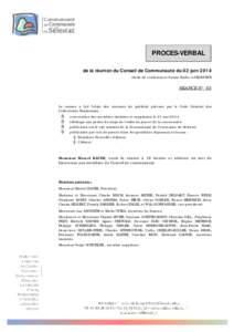 PROCES-VERBAL de la réunion du Conseil de Communauté du 02 juin[removed]Salle de conférences Sainte Barbe à SELESTAT) SEANCE N° 03