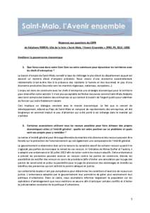 Réponses aux questions du CEPR de Stéphane PERRIN, tête de la liste « Saint-Malo, l’Avenir Ensemble » (PRG, PS, EELV, UDB)