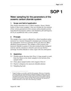 Page 1 of 6  SOP 1 Water sampling for the parameters of the oceanic carbon dioxide system 1.