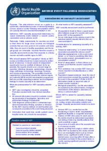 ADVERSE EVENT FOLLOWING IMMUNIZATION AIDE-MÉMOIRE ON CAUSALITY ASSESSMENT Purpose: This aide-mémoire serves as a guide to a