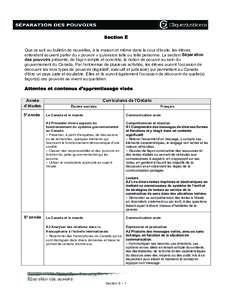 Section E Que ce soit au bulletin de nouvelles, à la maison et même dans la cour d’école, les élèves entendent souvent parler du « pouvoir » qu’exerce telle ou telle personne. La section Séparation des pouvoi