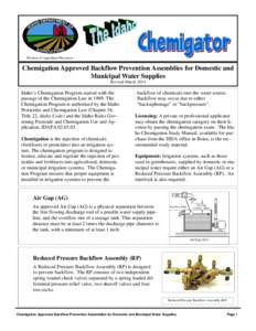 Division of Agricultural Resources  Chemigation Approved Backflow Prevention Assemblies for Domestic and Municipal Water Supplies Revised March 2014