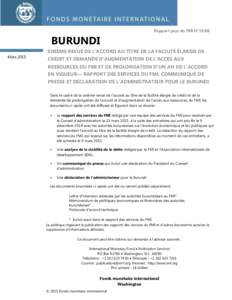 Burundi: Sixième Revue de l’Accord au Titre de la Facilité Élargie de Crédit et Demande d’Augmentation de l’Accès aux Ressources du FMI et de Prolongation d’un An de l’Accord en Vigueur— Rapport des Serv