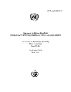 Law / Religious discrimination / Religious persecution / Freedom of religion / Separation of church and state / Universal Declaration of Human Rights / Hate speech / International Covenant on Civil and Political Rights / Discrimination / Ethics / Human rights instruments / Human rights