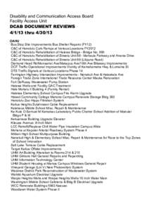 Disability and Communication Access Board Facility Access Unit DCAB DOCUMENT REVIEWS[removed]thru[removed]OAHU Bus Stop Site Improvements Bus Shelter Repairs (FY12)