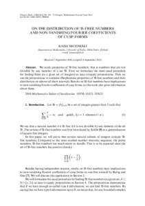 C Glasgow Mathematical Journal TrustGlasgow Math. J–397.  doi:S0017089512000043. ON THE DISTRIBUTION OF B-FREE NUMBERS AND NON-VANISHING FOURIER COEFFICIENTS