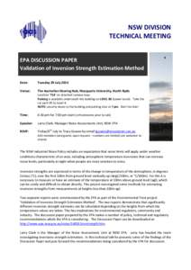 NSW DIVISION TECHNICAL MEETING EPA DISCUSSION PAPER Validation of Inversion Strength Estimation Method Date: