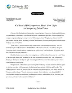 California Independent System Operator Corporation NEWS RELEASE FOR IMMEDIATE RELEASE