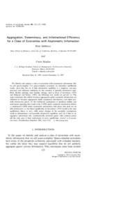 Journal of Economic TheoryET2398 journal of economic theory 80, 123152[removed]article no. ET982398 Aggregation, Determinacy, and Informational Efficiency for a Class of Economies with Asymmetric Information