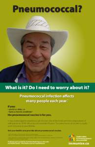 Pneumococcal?  What is it? Do I need to worry about it? Pneumococcal infection affects many people each year.1 If you: