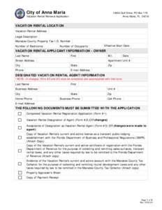 City of Anna MariaGulf Drive, PO Box 779 Anna Maria, FLVacation Rental Renewal Application
