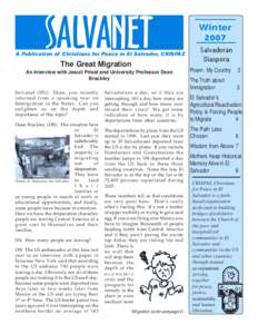 SSALVANET  A Publication of Christians for Peace in El Salvador, CRISPAZ The Great Migration An Interview with Jesuit Priest and University Professor Dean