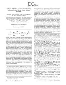 Influence of Michael Acceptor Stereochemistry on Intramolecular Morita-Baylis-Hillman Reactions Wen-Dong Teng,† Rui Huang,† Cathy Kar-Wing Kwong,‡ Min Shi,*,† and Patrick H. Toy*,‡ School of Chemistry & Pharmac