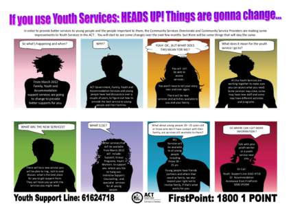 In order to provide better services to young people and the people important to them, the Community Services Directorate and Community Service Providers are making some improvements to Youth Services in the ACT . You wil