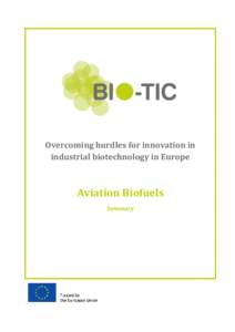 Overcoming hurdles for innovation in industrial biotechnology in Europe Aviation Biofuels Summary