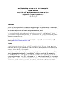 Selected Findings for the Social Assistance Sector By Occupation From the 2010 National Health Interview Survey – Occupational Health Supplement (NHIS-OHS)