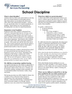 July 2012 ALSP Law Series School Discipline What is school discipline?