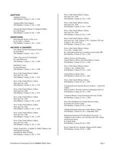 ADOPTION Adoption Tracing SGS Bulletin, Volume 13, No. 2, 1982 News of the Family History Library Salt Lake City, Utah