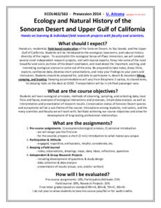 ECOL463PresessionU. Arizona  (updated 19 FebEcology and Natural History of the Sonoran Desert and Upper Gulf of California