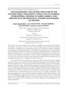 ___________________________________________________________________________ Bon et al.  Session 1: Invasion Biology and Lessons for Biological Control PHYLOGEOGRAPHY AND GENETIC STRUCTURE OF THE INVASIVE WHEAT STEM SAWFL