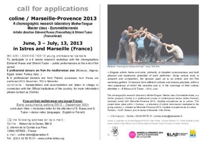 call for applications ! coline / Marseille-Provence 2013 A choreographic research laboratory MotherTongue Master class - Euroméditerranée