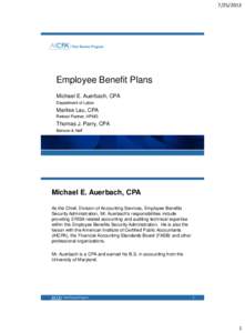[removed]Employee Benefit Plans Michael E. Auerbach, CPA Department of Labor