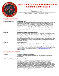 BATTLE OF FARMINGTON & BATTLE OF IUKA Iuka, Mississippi 152nd Re-enactment September 19 – 21, 2014