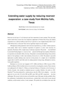 Proceedings of Mine Water Solutions in Extreme Environments, 2015 April 12-15, 2015, Vancouver, Canada Published by InfoMine © 2014 InfoMine, ISBN:  Extending water supply by reducing reservoir evaporat