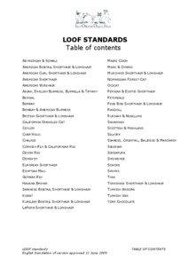 LOOF STANDARDS Table of contents ABYSSINIAN & SOMALI