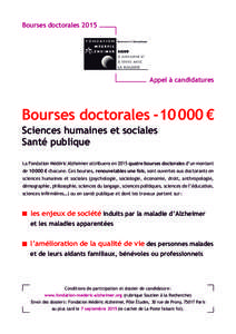 Bourses doctoralesAppel à candidatures Bourses doctorales € Sciences humaines et sociales