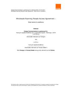 Wholesale Roaming Resale Access Agreement