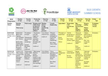 BLUE GROWTH SUMMER SCHOOL 2018 Programme Module/ Theme