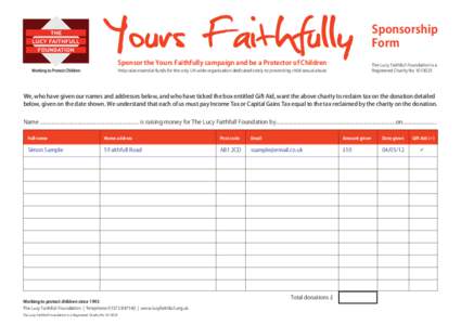 Faithfull / Gift Aid / Donation / Charitable organizations / Taxation in the United Kingdom / Lucy Faithfull /  Baroness Faithfull