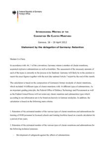 INTERSESSIONAL MEETING  OF THE CONVENTION ON CLUSTER MUNITIONS Geneva, 16 – 19 April 2012