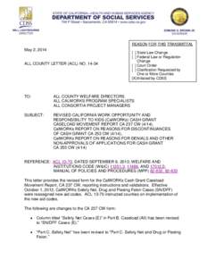 REASON FOR THIS TRANSMITTAL  May 2, 2014 ALL COUNTY LETTER (ACL) NO[removed]