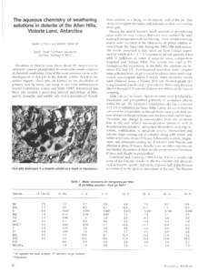 The aqueous chemistry of weathering solutions in dolerite of the Allan Hills, Victoria Land, Antarctica JAMES CONGA and JUDITH WRIGHT  Battelle Pacific Northwest Laboratories