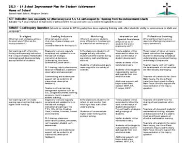 [removed]School Improvement Plan for Student Achievement Name of School Sacred Heart School, Wingham Ontario