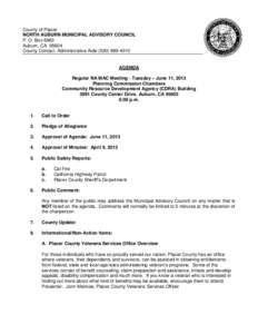 County of Placer NORTH AUBURN MUNICIPAL ADVISORY COUNCIL P. O. Box 6983 Auburn, CA[removed]County Contact: Administrative Aide[removed]