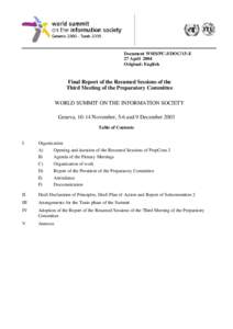 Document WSIS/PC-3/DOC/15-E 27 April 2004 Original: English Final Report of the Resumed Sessions of the Third Meeting of the Preparatory Committee