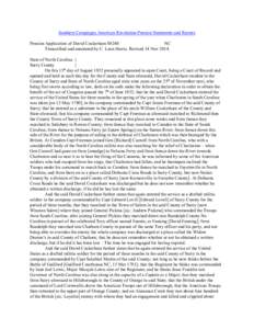 Southern Campaigns American Revolution Pension Statements and Rosters Pension Application of David Cockerham S8240 NC Transcribed and annotated by C. Leon Harris. Revised 14 Nov[removed]State of North Carolina } Surry Coun