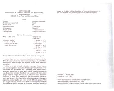 GRAHAM LAKE Plantation No.8, Ellsworth, Mariaville, and Waltham Twps. Hancock County U.S.G.S. Great Pond and Ellsworth, Maine  caught in the lake, but the abundance of warm water competitors in