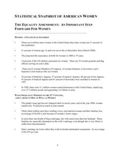 STATISTICAL SNAPSHOT OF AMERICAN WOMEN THE EQUALITY AMENDMENT: AN IMPORTANT STEP FORWARD FOR WOMEN ________________________________________________________________ WOMEN: A STATISTICAL SNAPSHOT •