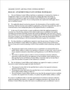 AMADOR COUNTY AIR POLLUTION CONTROL DISTRICT RULE[removed]ATTAINMENT POLLUTANT CONTROL TECHNOLOGY A. The Air Pollution Control Officer shall deny an Authority to Construct for a facility or modification subject to review u